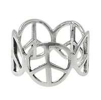 Sterling Silver Ring With Peace Sign Symbol. Approximate Size: 12mm Width