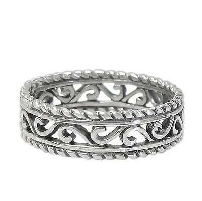 Sterling Silver Ring With Filigree Design. Approximate Size: 6mm Width