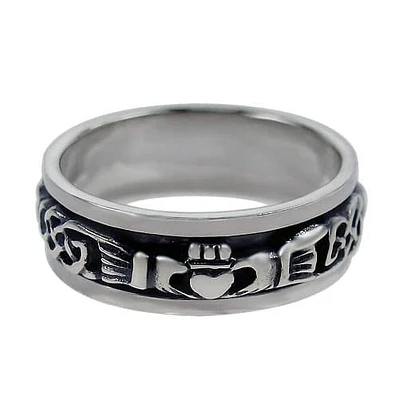 Sterling Silver Claddagh Spinner Ring, 8Mm Width