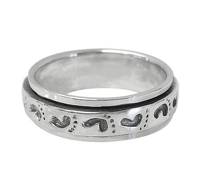 Sterling Silver Spin Ring With Footprint Design. Approximate Size: 7mm Width