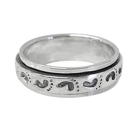 Sterling Silver Spin Ring With Footprint Design. Approximate Size: 7mm Width