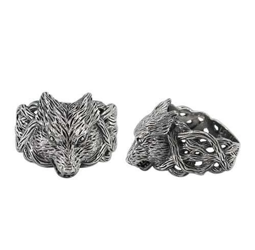 Sterling Silver, Wolf Head Ring, 19mm Width