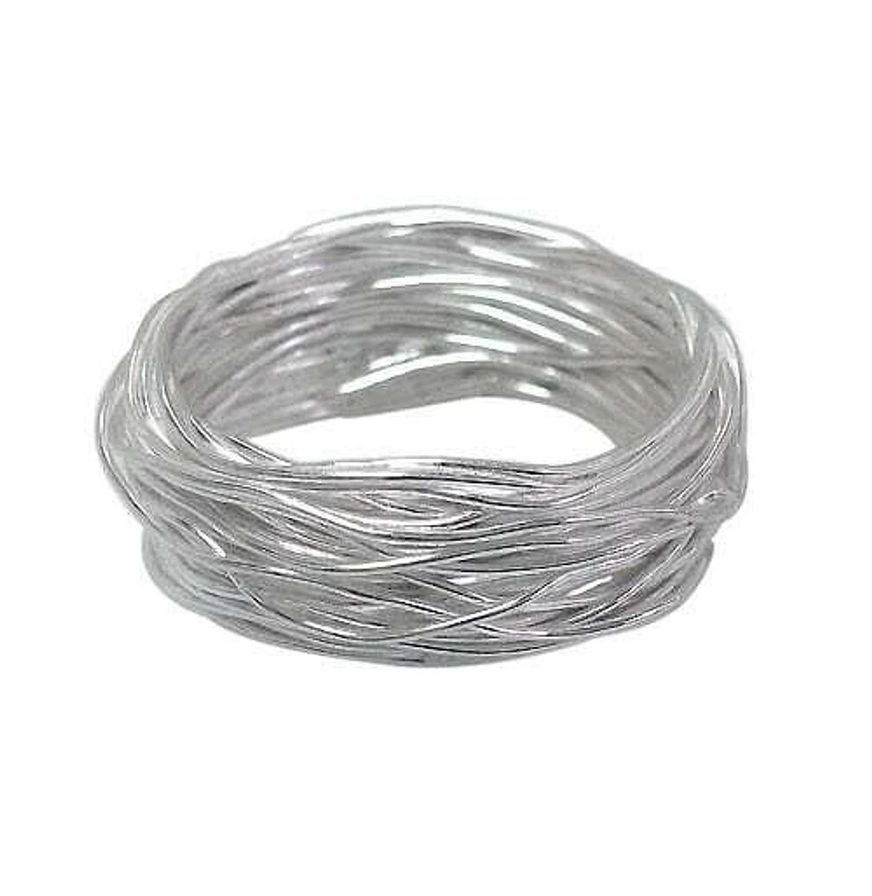 Sterling Silver Ring With Wire Wrapped Style. Approximate Band Size: 8mm Width