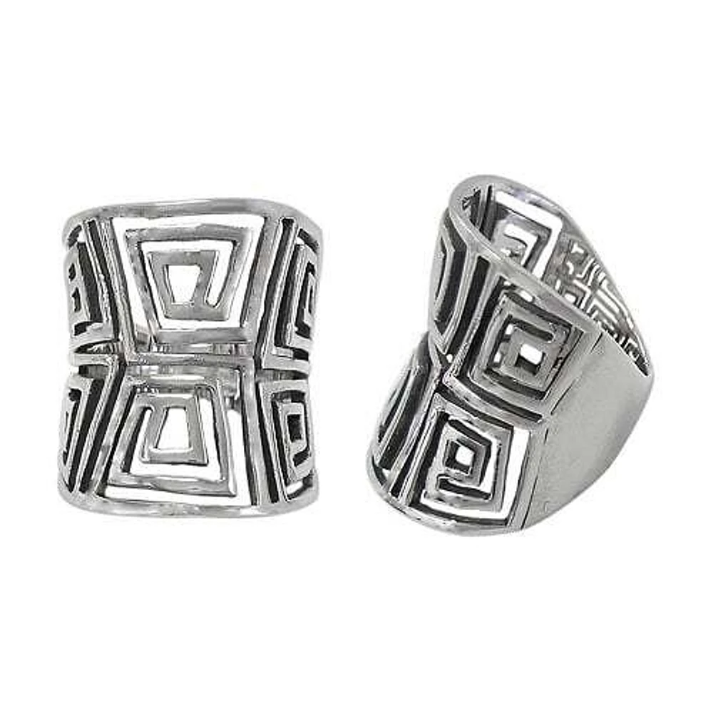 Sterling Silver Ring With Square Shape Design. Approximate Frame Size: 28mm Length