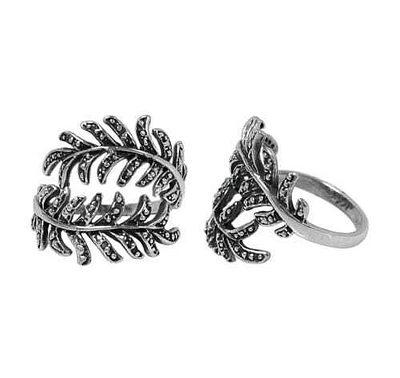 Sterling Silver, Double Leaf Ring. Approximate Frame Size: 20mm Width