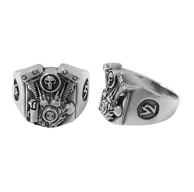 Sterling Silver Motorcycle Engine Ring, 20mm Frame