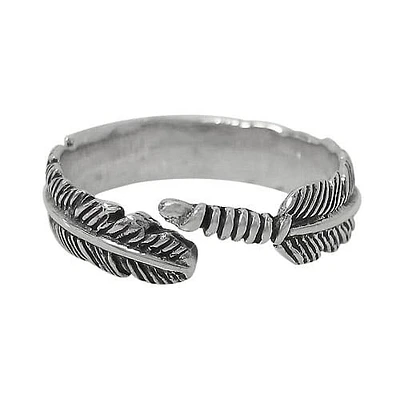 Sterling Silver, Adjustable Feather Ring. Approximate Frame Size: 6mm Height