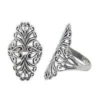 Sterling Silver Long Ring With Filigree Design