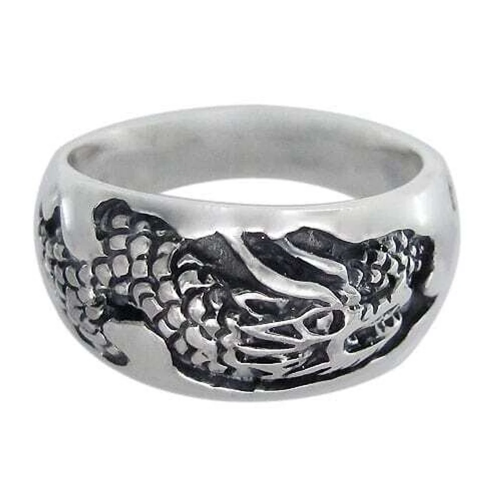 Sterling Silver, Detail Dragon Ring. Approximate Size: 12mm Width