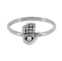 Sterling Silver With Rhodium, Hamsa Hand Ring, 9.5mm Width