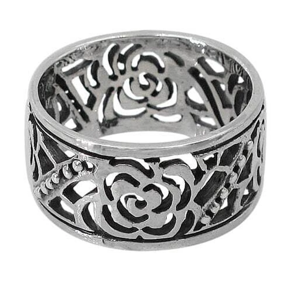 Sterling Silver Flower Ring, 10mm Width