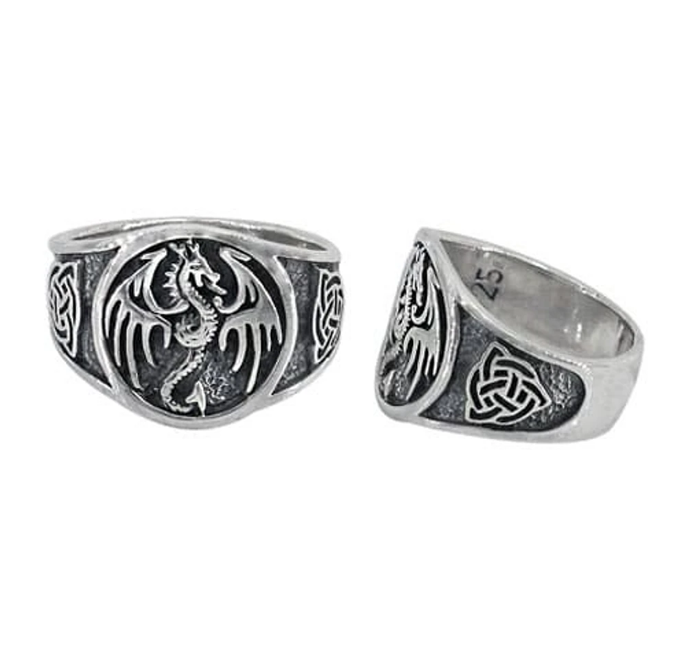 Sterling Silver Dragon Ring, 15mm Width