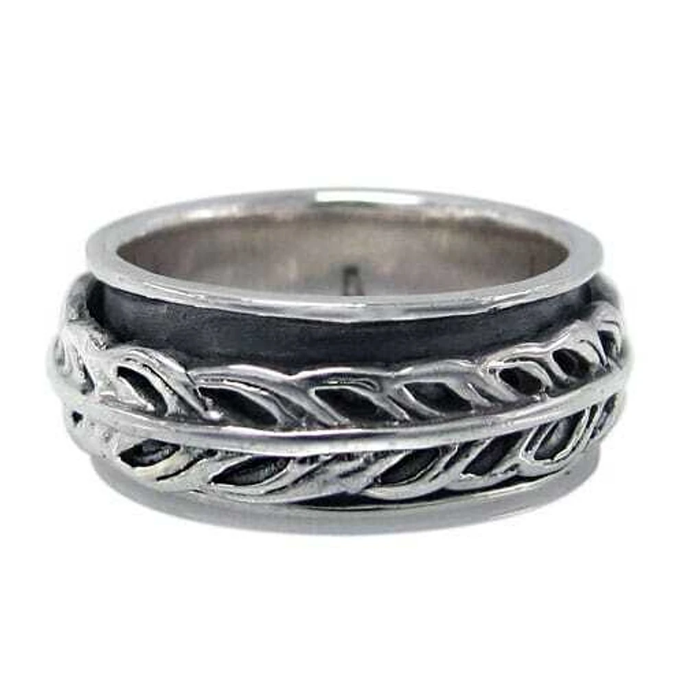 Sterling Silver Spin Ring With Feather Design, 8mm Width