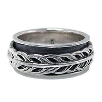 Sterling Silver Spin Ring With Feather Design, 8mm Width