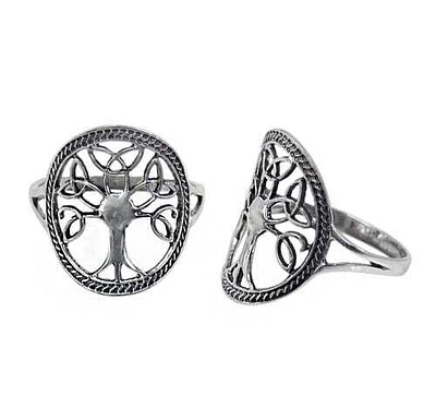 Sterling Silver, Tree Of Life Ring With Celtic Knot Design. Approximate Frame Size: 24mm L X 16mm W