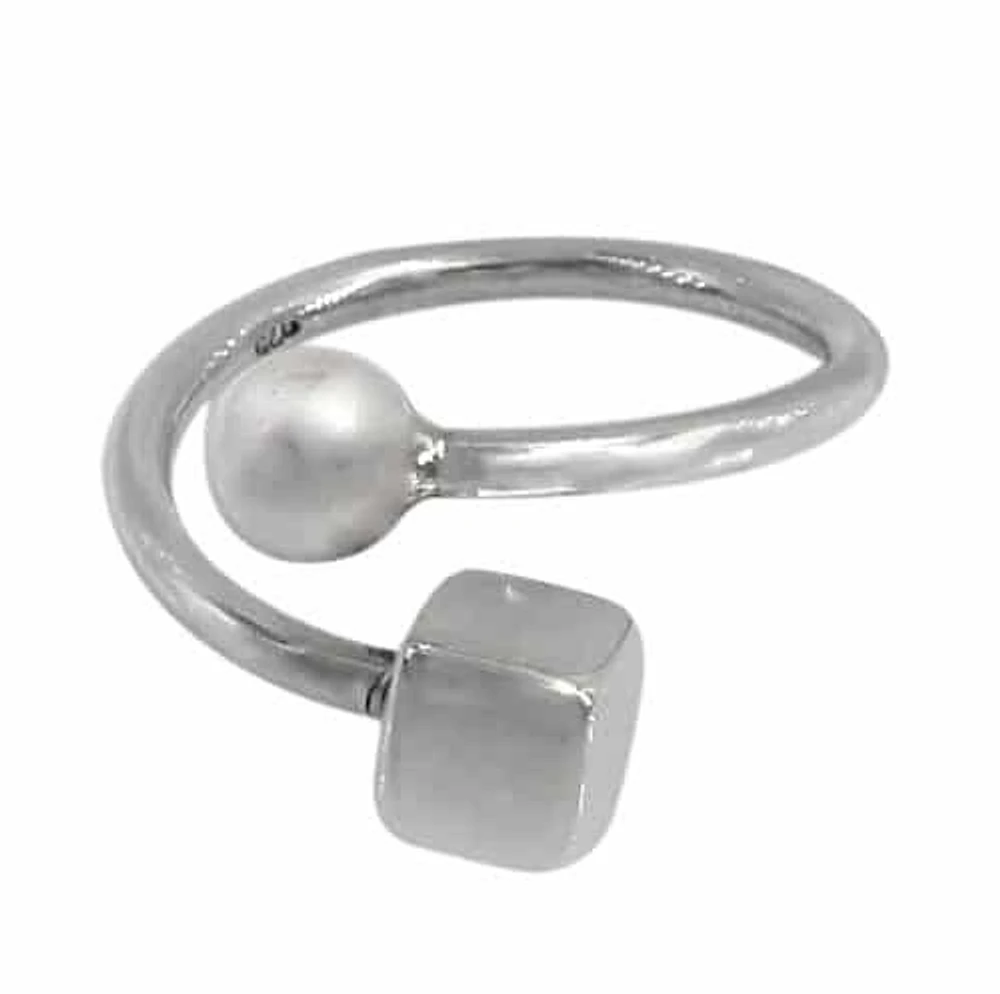 Sterling Silver Adjustable Ring, 6X6Mm (Cube), 6mm Diameter (Ball)