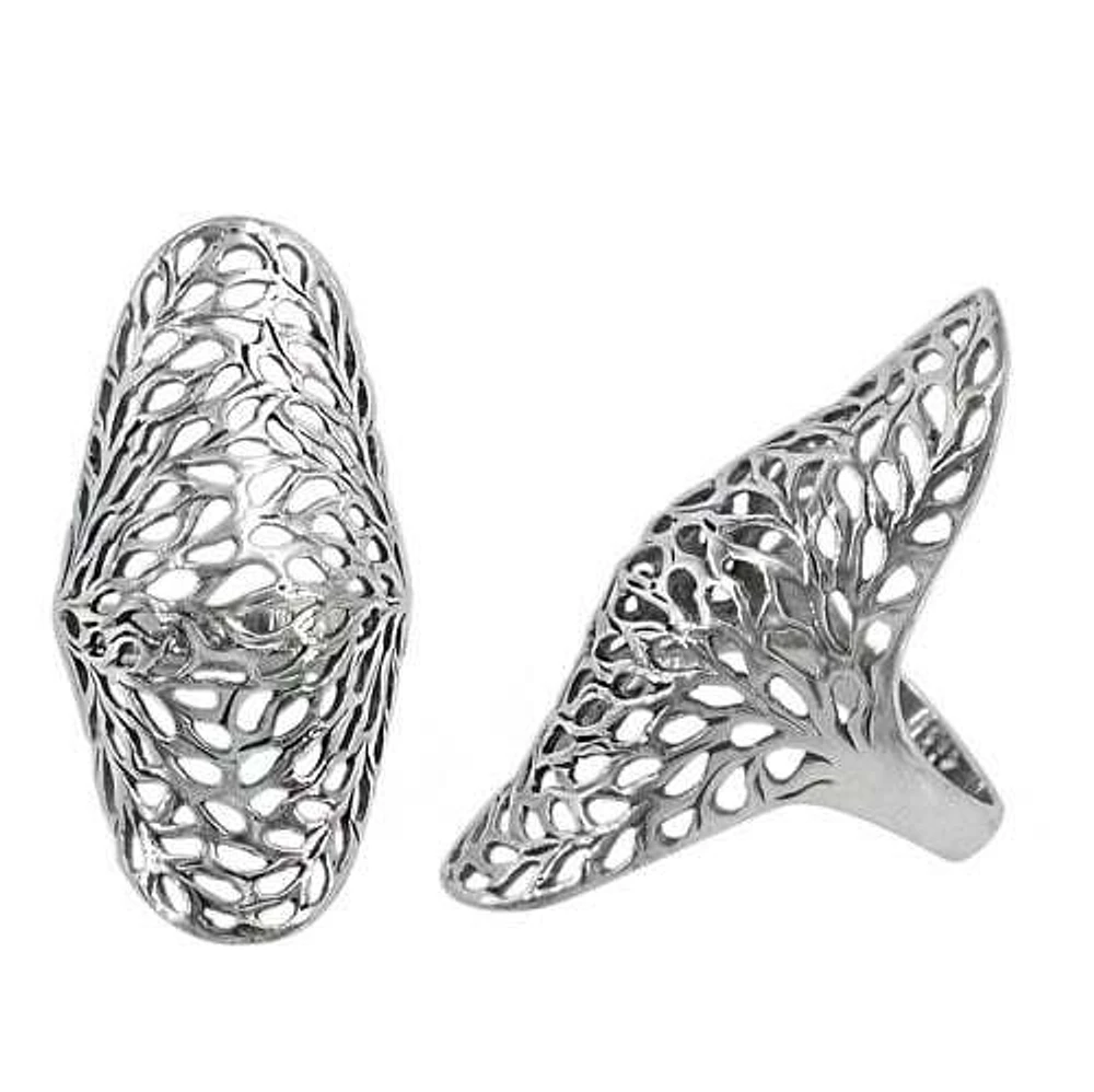 Sterling Silver Long Ring With Filigree Design, 44mm Length