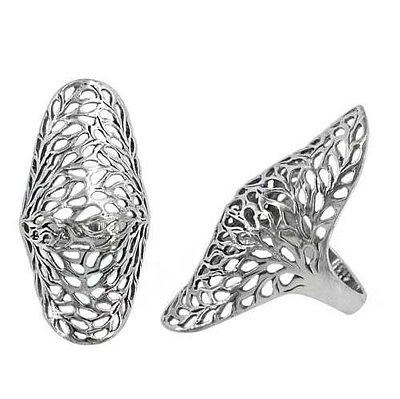 Sterling Silver Long Ring With Filigree Design, 44mm Length