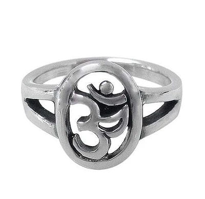 Sterling Silver, Om Ring. Approximate Size: 14mm Length X 11mm Width