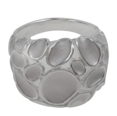 Sterling Silver, Satin Finish, Fancy Style Ring With Pebble Design. Approx Size: 18mm Width