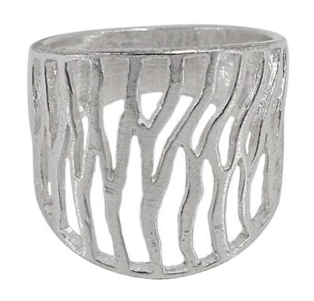 Sterling Silver Ring With Multi Wavy Lines, 21mm Width.