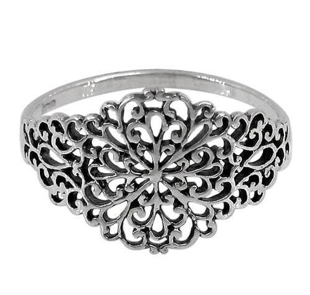 Sterling Silver Ring With Filigree Design, 8mm Width