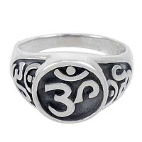 Sterling Silver, Fancy Style, Smooth Om Ring. Approx Size: 13.5mm Width