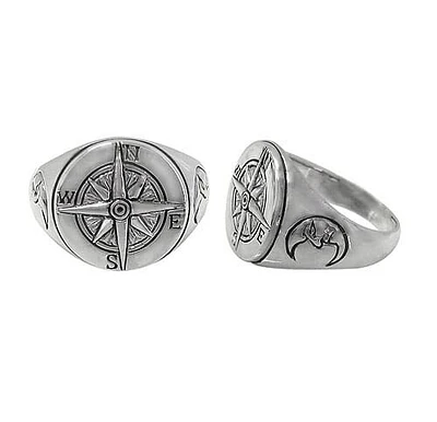 Sterling Silver, Compass Ring With Crescent Moon Design, 18mm Width