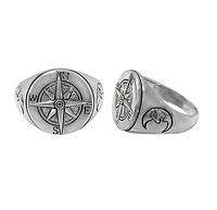 Sterling Silver, Compass Ring With Crescent Moon Design, 18mm Width