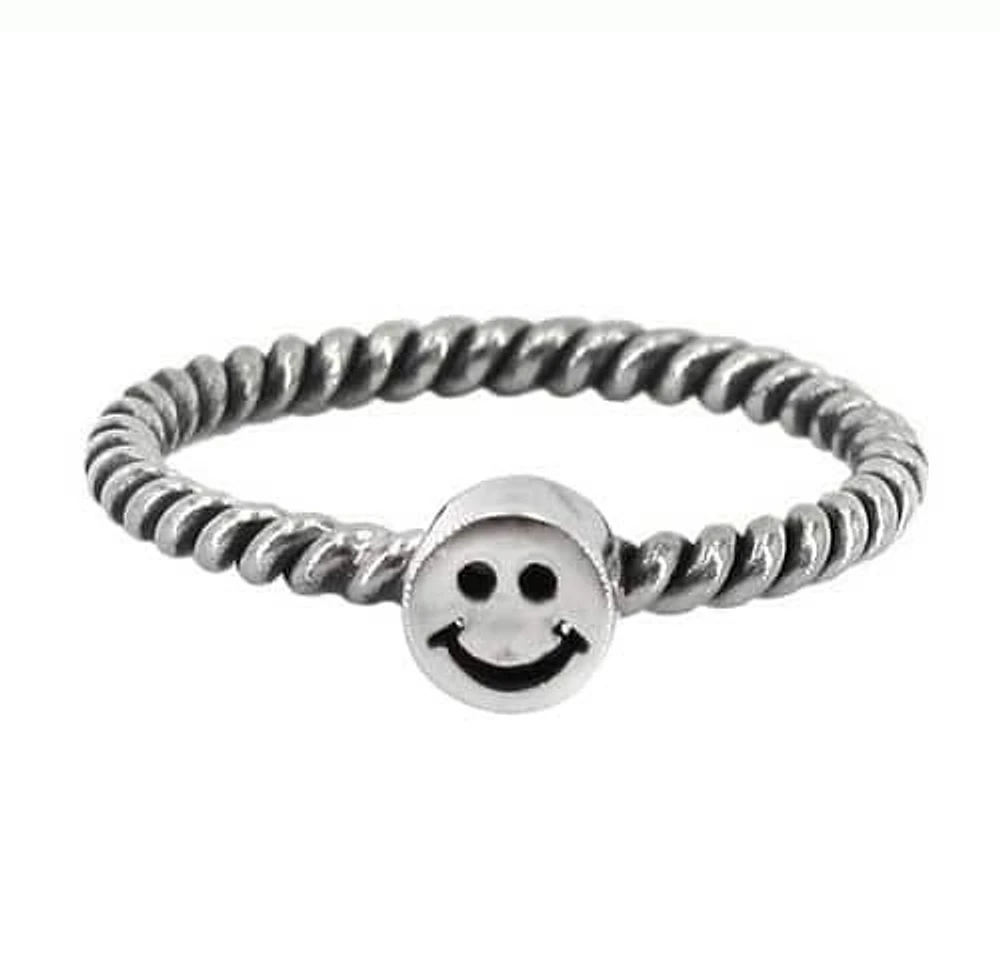 Sterling Silver Happy Face Ring, 5mm Width