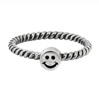 Sterling Silver Happy Face Ring, 5mm Width