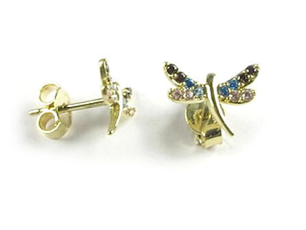 10K Yellow Gold Coloured C.Z Dragonfly Stud Earrings