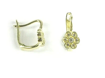 10K Yellow Gold Flower C.Z Lever Back Earrings