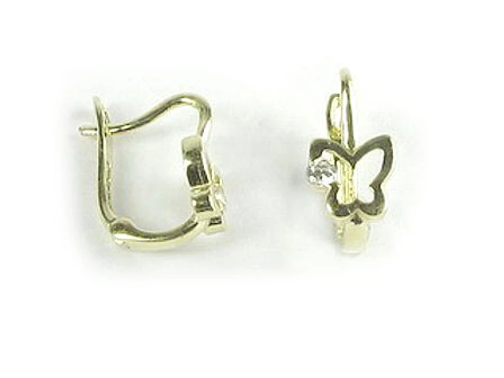 10K Yellow Gold C.Z Polished Butterfly Earrings