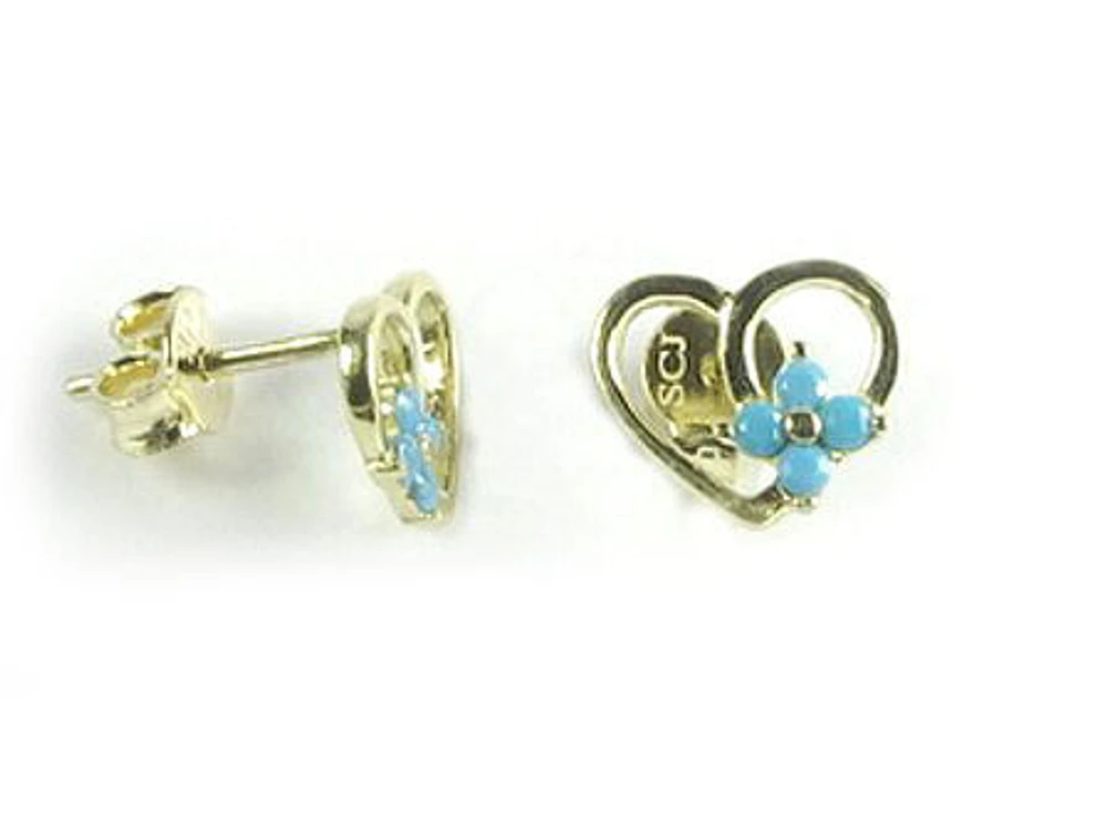 10K Yellow Gold Colored Enamel Heart Stud Earrings