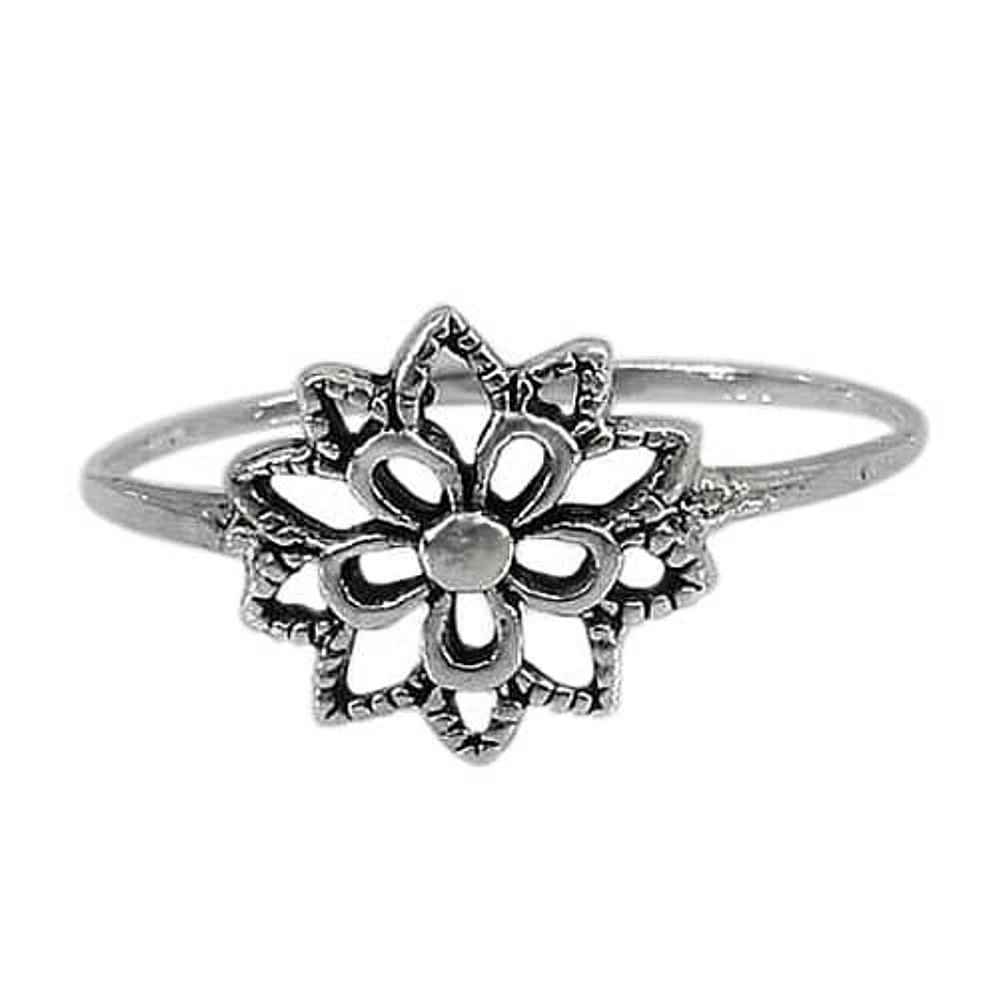 Sterling Silver Flower Ring, 10mm Width