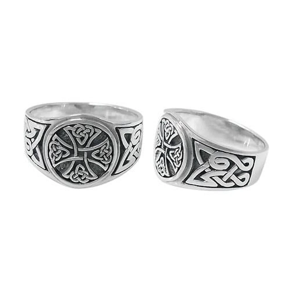 Sterling Silver Ring With Celtic Cross And Knot Design. Approximate Size: 15mm Width