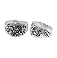 Sterling Silver Ring With Celtic Cross And Knot Design. Approximate Size: 15mm Width