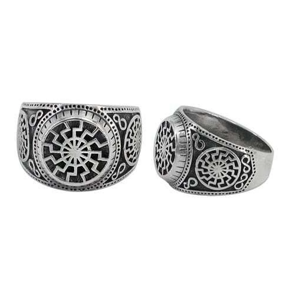 Sterling Silver Black Sun Ring, 23mm Width