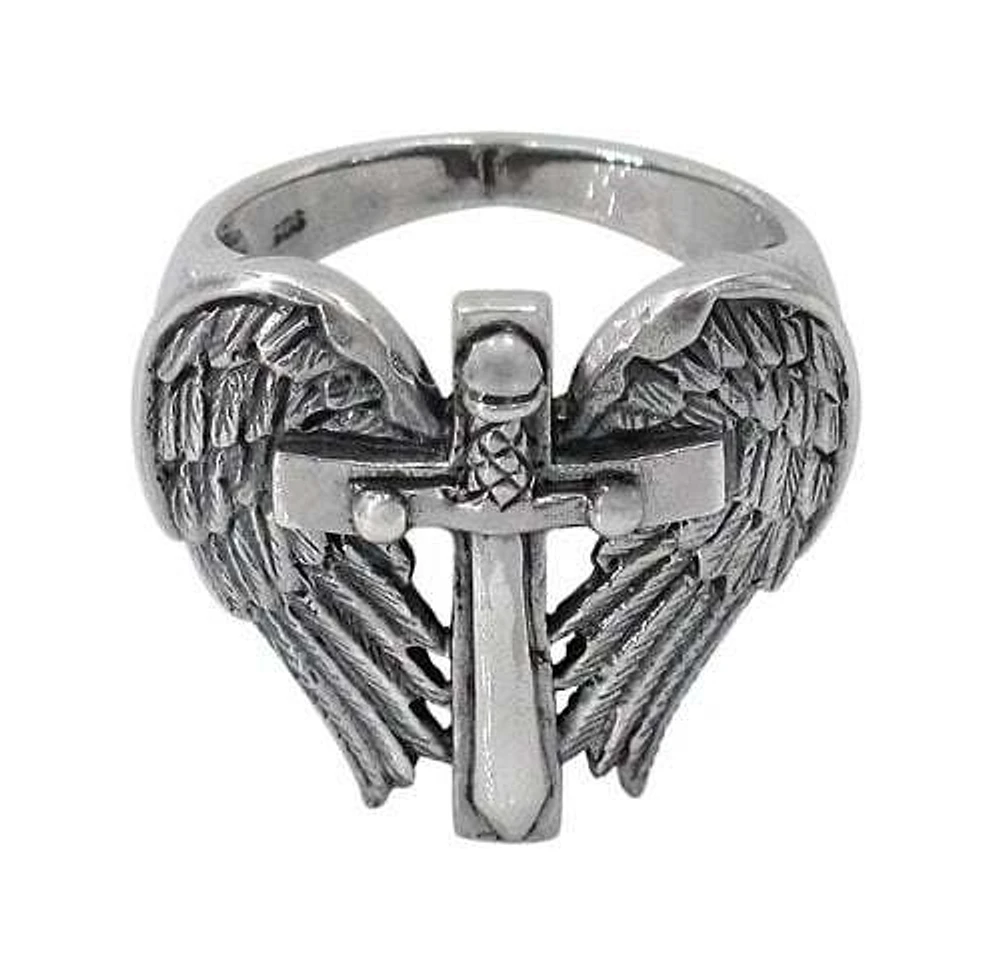 Sterling Silver Double Wing With Sword Ring, 21mm Width