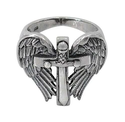 Sterling Silver Double Wing With Sword Ring, 21mm Width