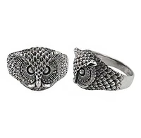 Sterling Silver Owl Head Ring, 17mm Width.