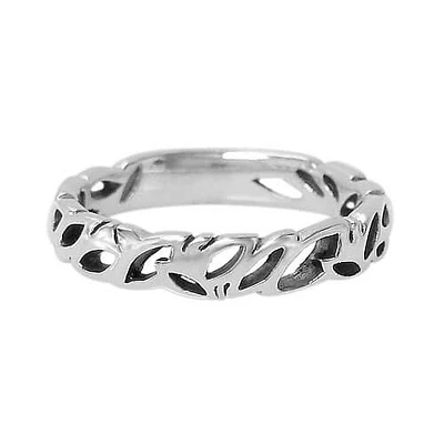 Sterling Silver, Leaf Design Ring. Approx Size: 4mm Width