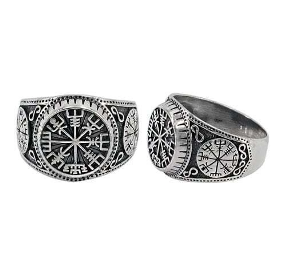 Sterling Silver Vegvisir Ring, 18mm Width