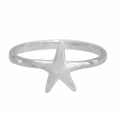 Rhodium Plated On Sterling Silver, Smooth Star Fish Ring. Approx Size: 10mm Width