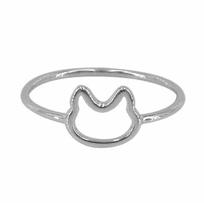 Sterling Silver With Rhodium Cat Ring, 8X9mm Cat Frame