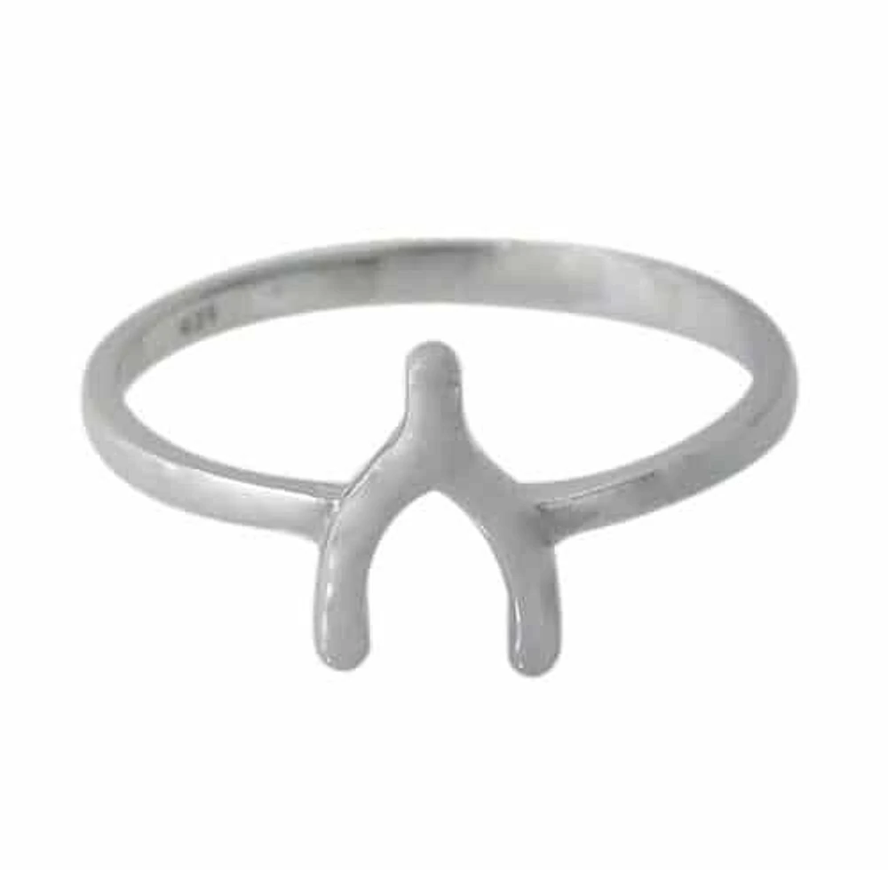 Sterling Silver With Rhodium, 9X8mm Wish Bone Ring With 2mm Band