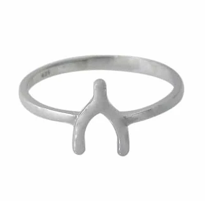 Sterling Silver With Rhodium,  9X8mm Wish Bone Ring With 2mm Band