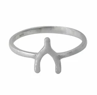 Sterling Silver With Rhodium,  9X8mm Wish Bone Ring With 2mm Band