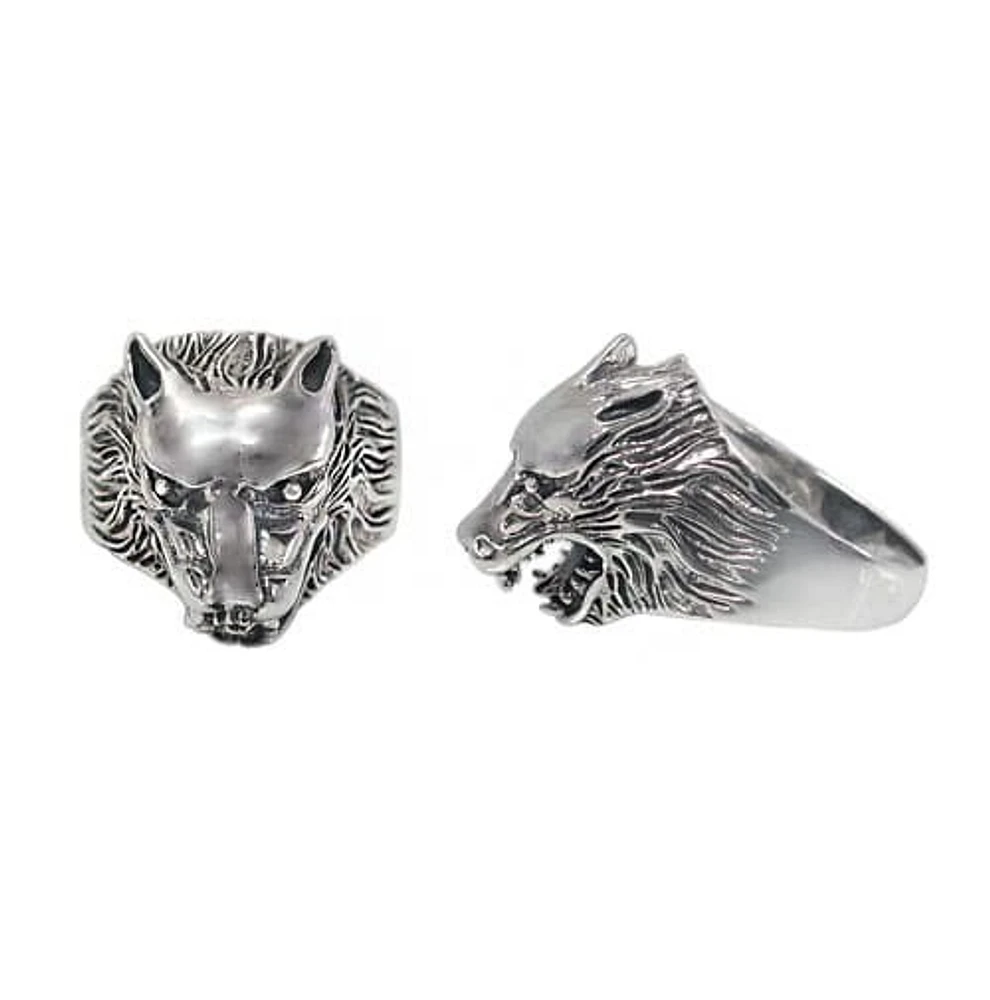 Sterling Silver, Detail Wolf Head Ring. Approximate Frame Size: 20mm Width